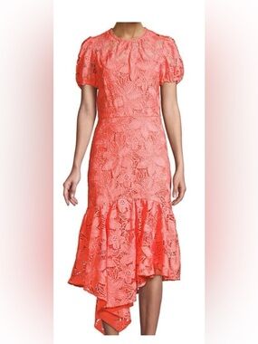 Shoshanna Coral Lace Midi Dress Size 12